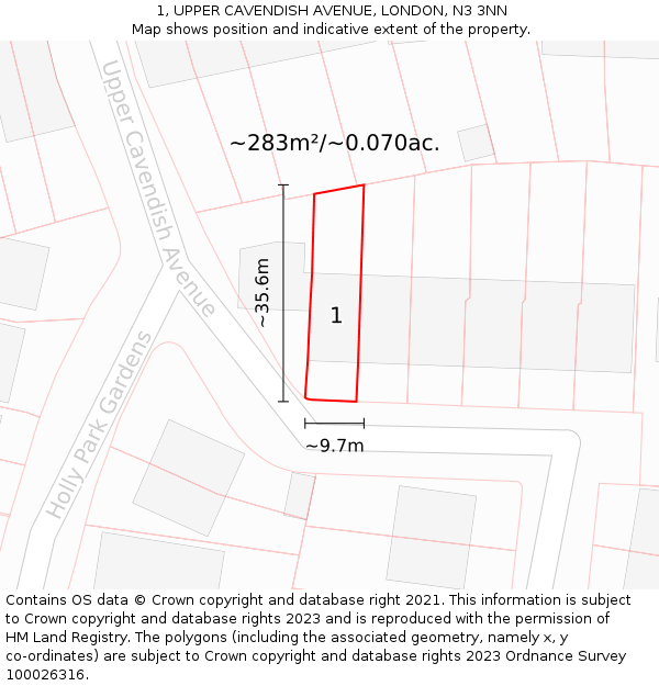 1, UPPER CAVENDISH AVENUE, LONDON, N3 3NN: Plot and title map