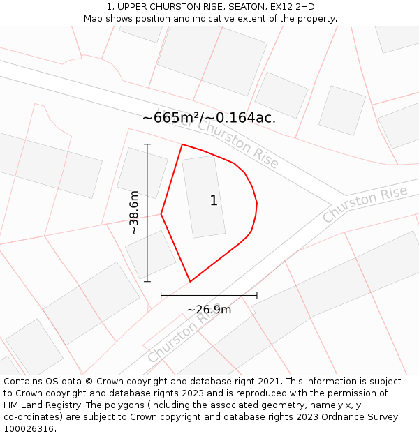 1, UPPER CHURSTON RISE, SEATON, EX12 2HD: Plot and title map