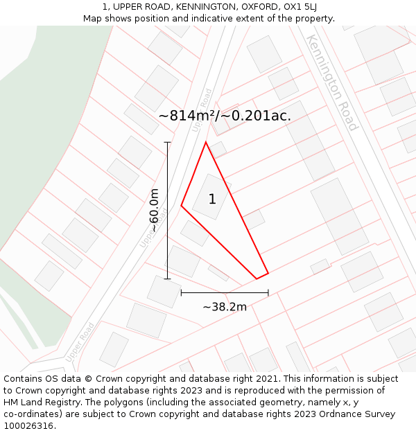 1, UPPER ROAD, KENNINGTON, OXFORD, OX1 5LJ: Plot and title map