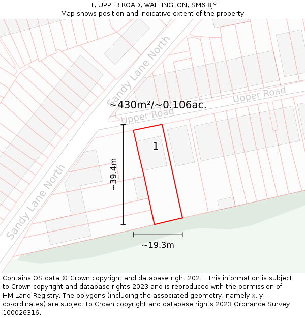 1, UPPER ROAD, WALLINGTON, SM6 8JY: Plot and title map