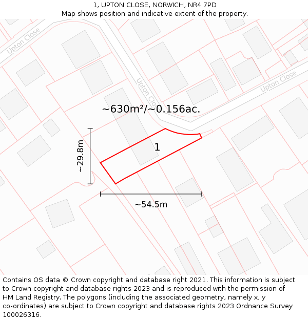 1, UPTON CLOSE, NORWICH, NR4 7PD: Plot and title map