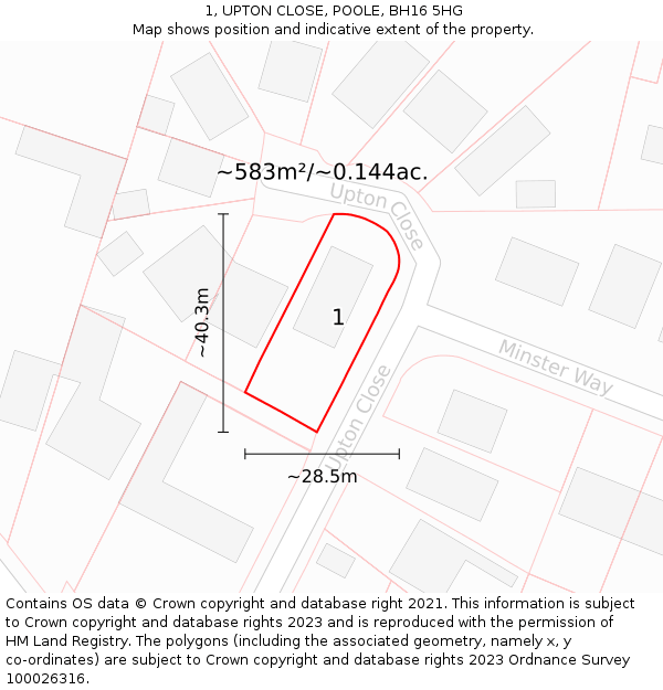 1, UPTON CLOSE, POOLE, BH16 5HG: Plot and title map