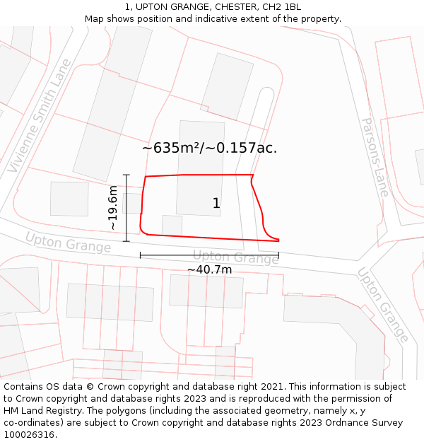 1, UPTON GRANGE, CHESTER, CH2 1BL: Plot and title map