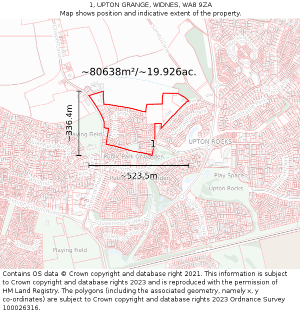 1, UPTON GRANGE, WIDNES, WA8 9ZA: Plot and title map