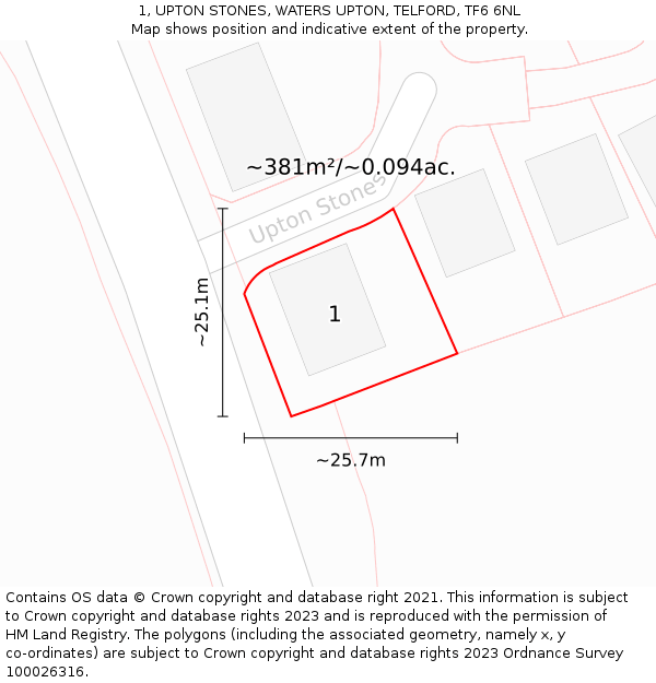 1, UPTON STONES, WATERS UPTON, TELFORD, TF6 6NL: Plot and title map