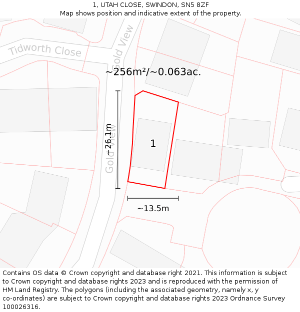 1, UTAH CLOSE, SWINDON, SN5 8ZF: Plot and title map