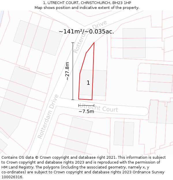 1, UTRECHT COURT, CHRISTCHURCH, BH23 1HP: Plot and title map