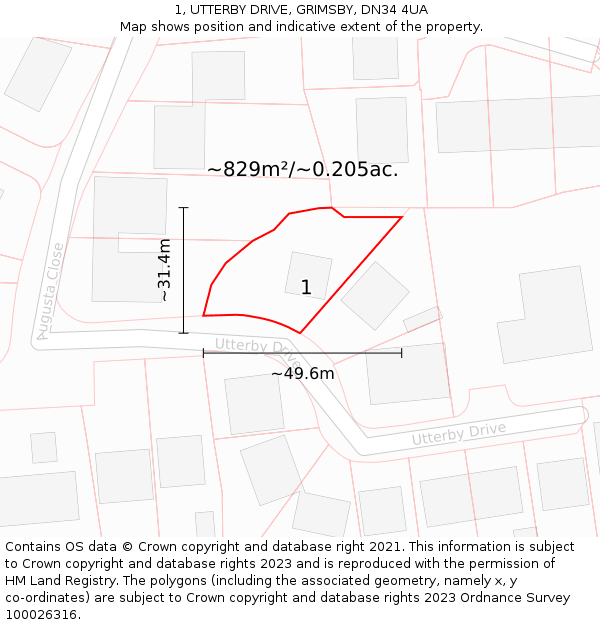 1, UTTERBY DRIVE, GRIMSBY, DN34 4UA: Plot and title map