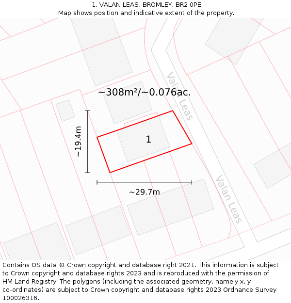 1, VALAN LEAS, BROMLEY, BR2 0PE: Plot and title map