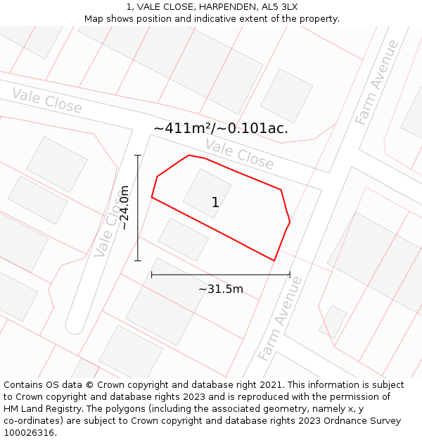 1, VALE CLOSE, HARPENDEN, AL5 3LX: Plot and title map