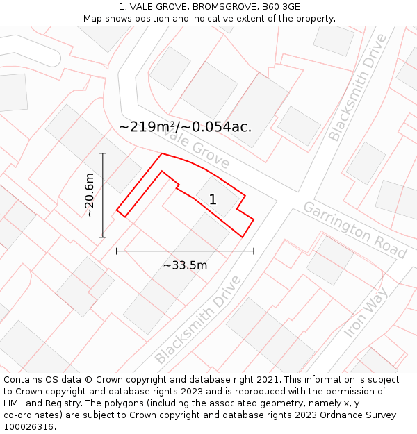 1, VALE GROVE, BROMSGROVE, B60 3GE: Plot and title map