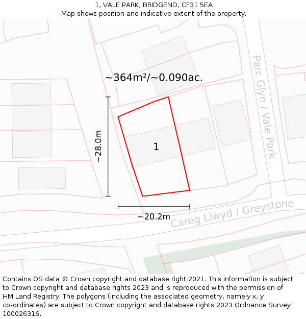 1, VALE PARK, BRIDGEND, CF31 5EA: Plot and title map