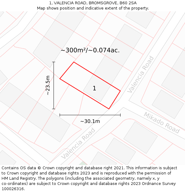 1, VALENCIA ROAD, BROMSGROVE, B60 2SA: Plot and title map