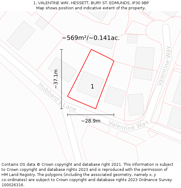 1, VALENTINE WAY, HESSETT, BURY ST. EDMUNDS, IP30 9BP: Plot and title map