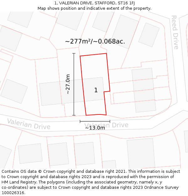 1, VALERIAN DRIVE, STAFFORD, ST16 1FJ: Plot and title map