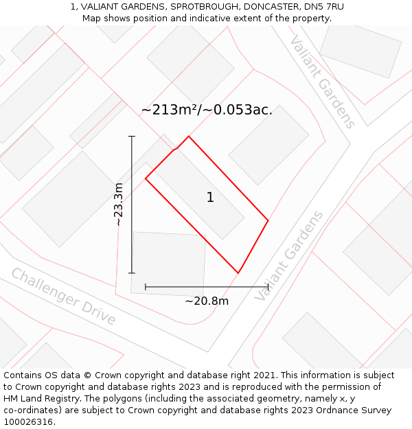 1, VALIANT GARDENS, SPROTBROUGH, DONCASTER, DN5 7RU: Plot and title map
