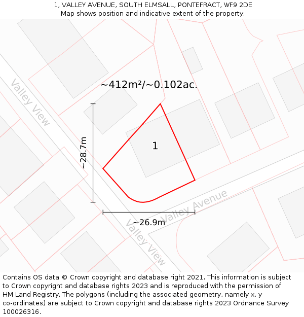1, VALLEY AVENUE, SOUTH ELMSALL, PONTEFRACT, WF9 2DE: Plot and title map