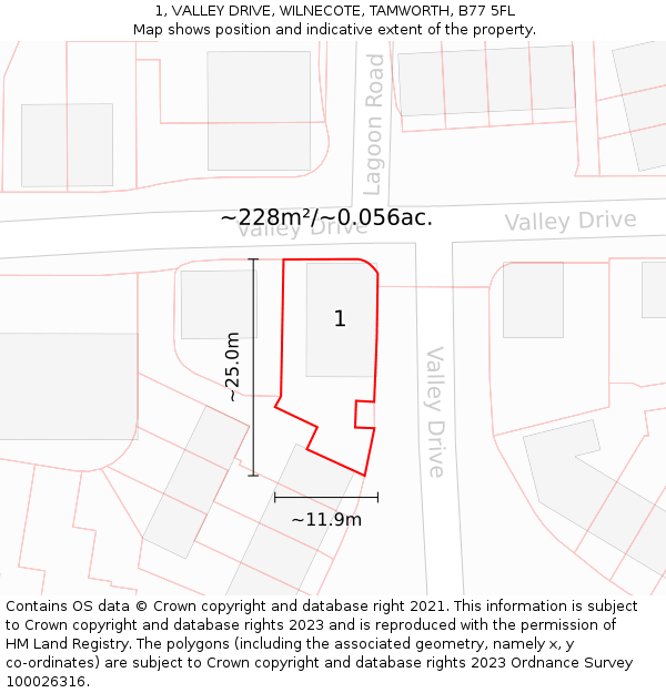 1, VALLEY DRIVE, WILNECOTE, TAMWORTH, B77 5FL: Plot and title map