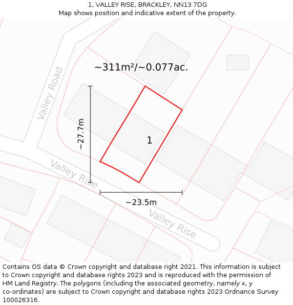 1, VALLEY RISE, BRACKLEY, NN13 7DG: Plot and title map