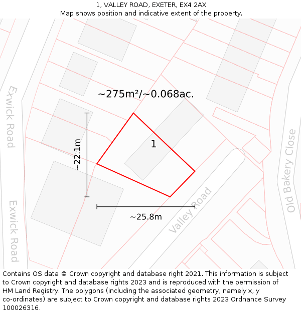 1, VALLEY ROAD, EXETER, EX4 2AX: Plot and title map