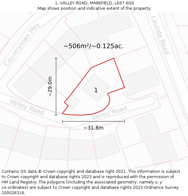 1, VALLEY ROAD, MARKFIELD, LE67 9QS: Plot and title map