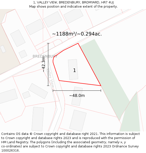 1, VALLEY VIEW, BREDENBURY, BROMYARD, HR7 4UJ: Plot and title map