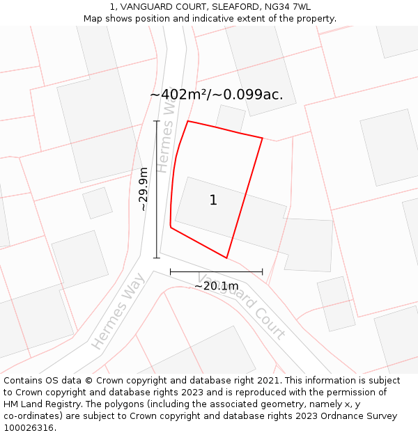 1, VANGUARD COURT, SLEAFORD, NG34 7WL: Plot and title map