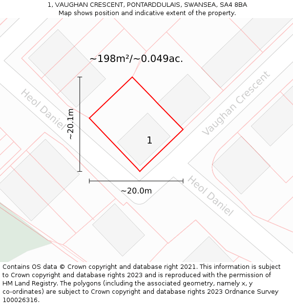1, VAUGHAN CRESCENT, PONTARDDULAIS, SWANSEA, SA4 8BA: Plot and title map