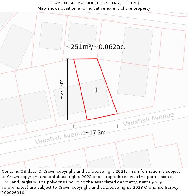 1, VAUXHALL AVENUE, HERNE BAY, CT6 8AQ: Plot and title map
