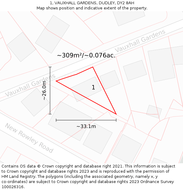 1, VAUXHALL GARDENS, DUDLEY, DY2 8AH: Plot and title map