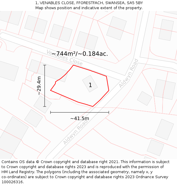 1, VENABLES CLOSE, FFORESTFACH, SWANSEA, SA5 5BY: Plot and title map