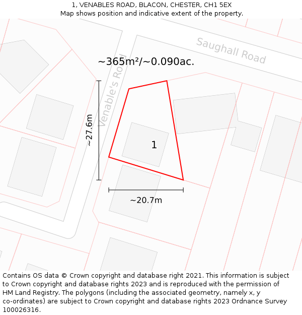 1, VENABLES ROAD, BLACON, CHESTER, CH1 5EX: Plot and title map