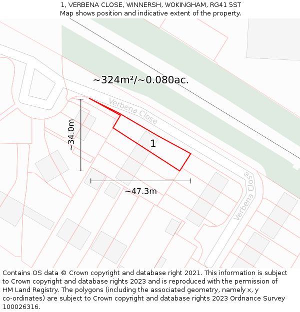 1, VERBENA CLOSE, WINNERSH, WOKINGHAM, RG41 5ST: Plot and title map