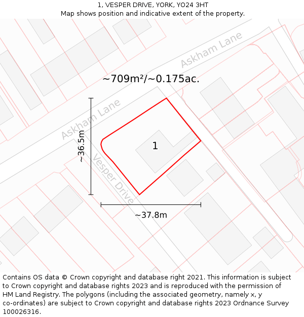 1, VESPER DRIVE, YORK, YO24 3HT: Plot and title map