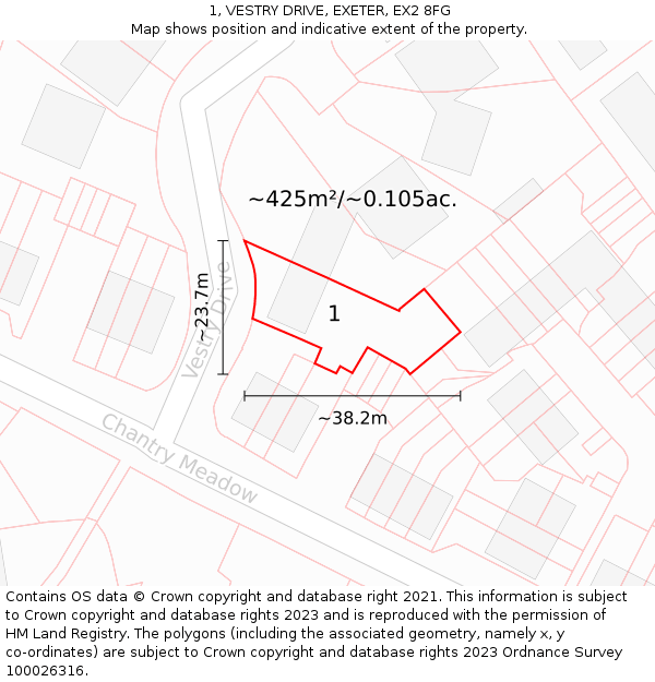 1, VESTRY DRIVE, EXETER, EX2 8FG: Plot and title map