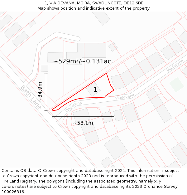 1, VIA DEVANA, MOIRA, SWADLINCOTE, DE12 6BE: Plot and title map
