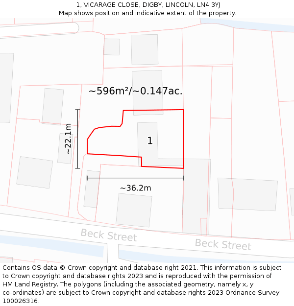 1, VICARAGE CLOSE, DIGBY, LINCOLN, LN4 3YJ: Plot and title map