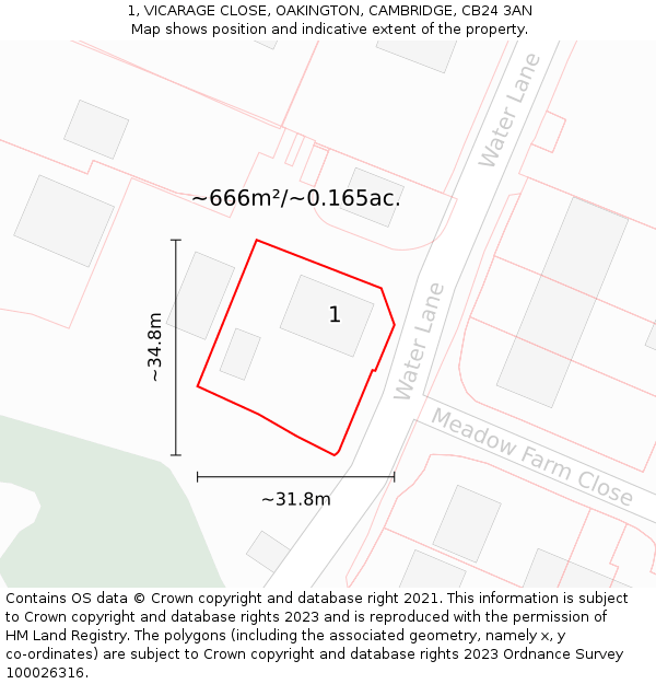 1, VICARAGE CLOSE, OAKINGTON, CAMBRIDGE, CB24 3AN: Plot and title map