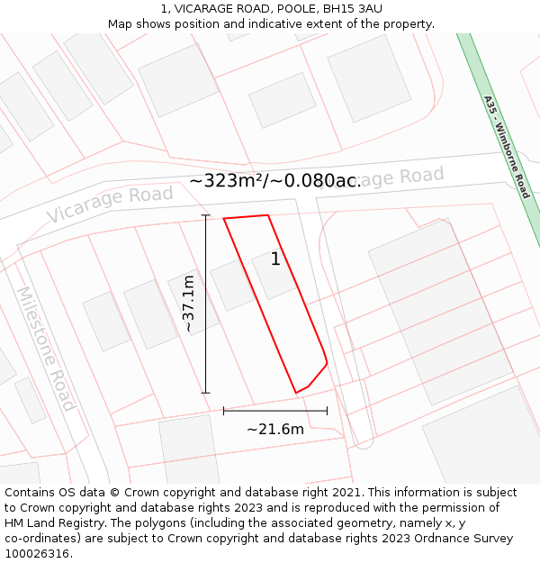 1, VICARAGE ROAD, POOLE, BH15 3AU: Plot and title map