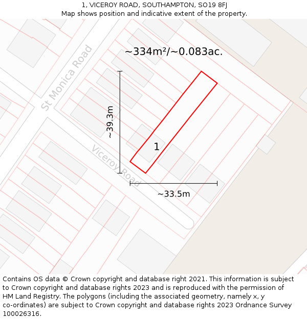 1, VICEROY ROAD, SOUTHAMPTON, SO19 8FJ: Plot and title map