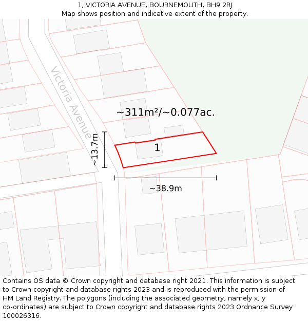 1, VICTORIA AVENUE, BOURNEMOUTH, BH9 2RJ: Plot and title map