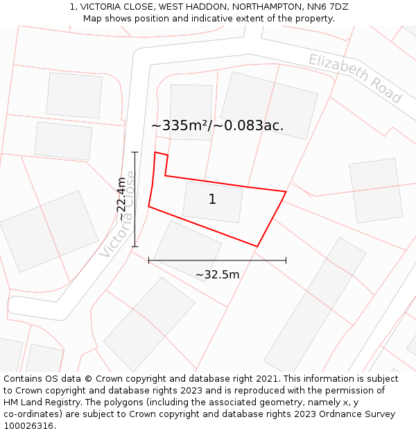 1, VICTORIA CLOSE, WEST HADDON, NORTHAMPTON, NN6 7DZ: Plot and title map