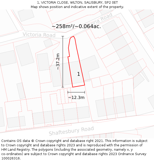 1, VICTORIA CLOSE, WILTON, SALISBURY, SP2 0ET: Plot and title map