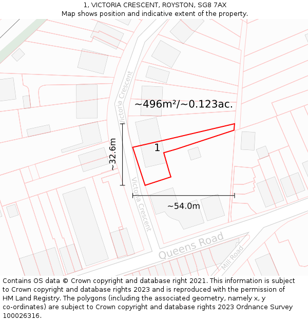 1, VICTORIA CRESCENT, ROYSTON, SG8 7AX: Plot and title map