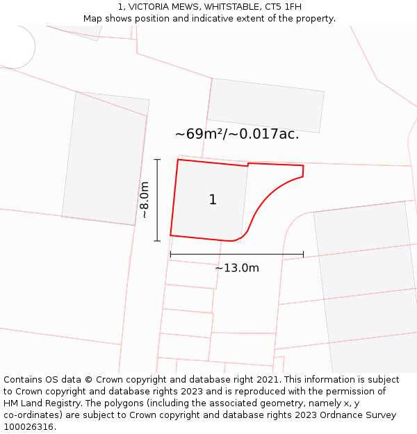 1, VICTORIA MEWS, WHITSTABLE, CT5 1FH: Plot and title map