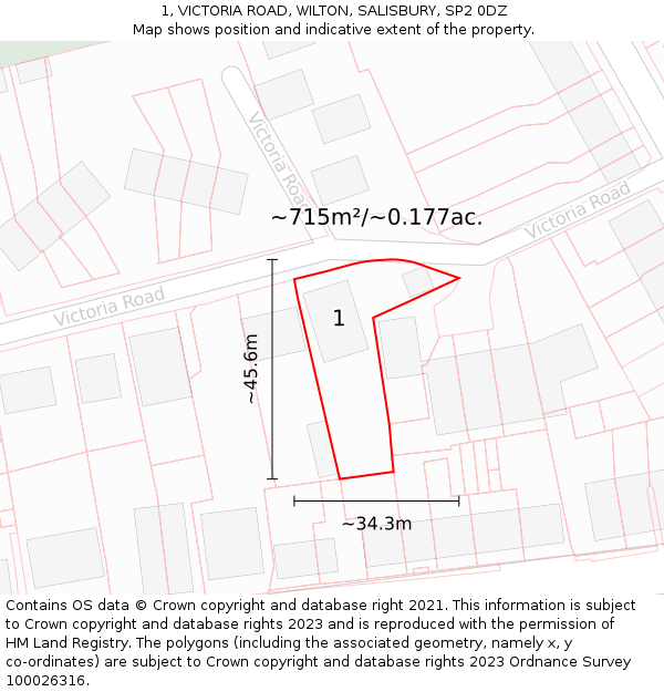 1, VICTORIA ROAD, WILTON, SALISBURY, SP2 0DZ: Plot and title map