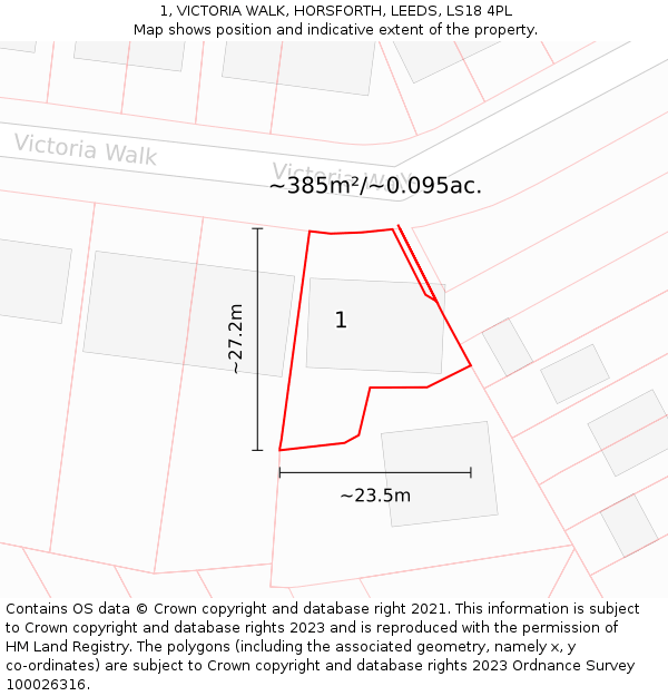 1, VICTORIA WALK, HORSFORTH, LEEDS, LS18 4PL: Plot and title map