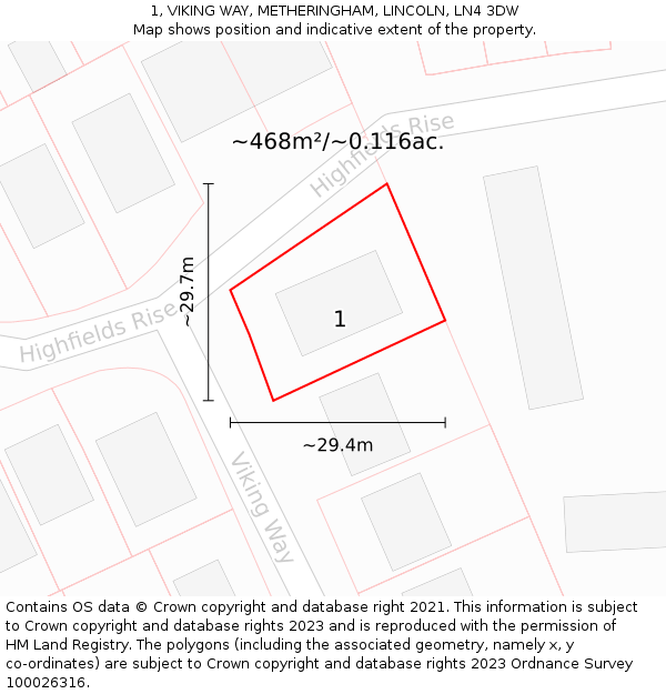 1, VIKING WAY, METHERINGHAM, LINCOLN, LN4 3DW: Plot and title map