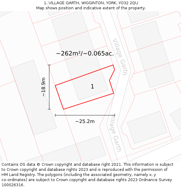 1, VILLAGE GARTH, WIGGINTON, YORK, YO32 2QU: Plot and title map