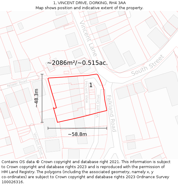 1, VINCENT DRIVE, DORKING, RH4 3AA: Plot and title map